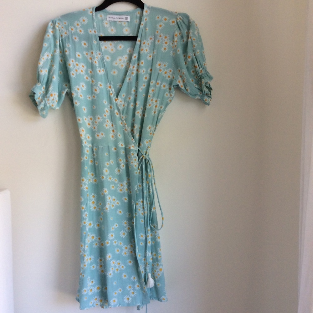 Faithfull the Brand Mint Green Daisy Wrap Mini Dress - Picture 2 of 11